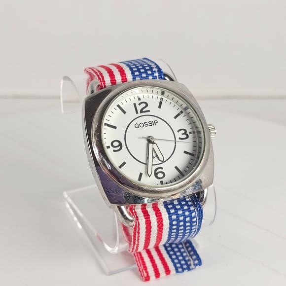 Gossip Quartz Watch White Dial 39mm Case Red White Blue Fabric Band Tested - Picture 2 of 15